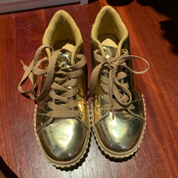shiny gold sneakers